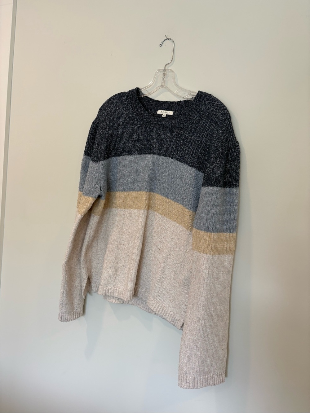 Z Supply Neutral Striped Long Sleeve Crewneck Knit Sweater Medium - Picture 2 of 7